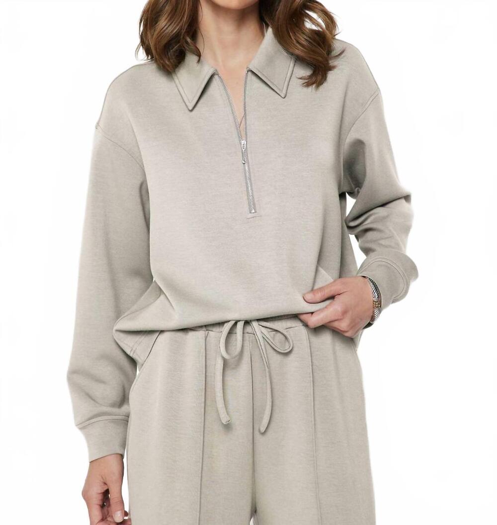 NEW CURRENT AIR collared half-zip pullover sweatshirt in fog